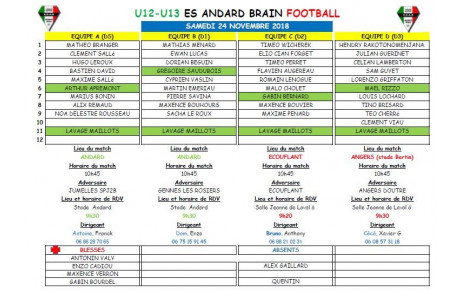 U13 : CONVOCATIONS U13 SAMEDI 24 NOVEMBRE