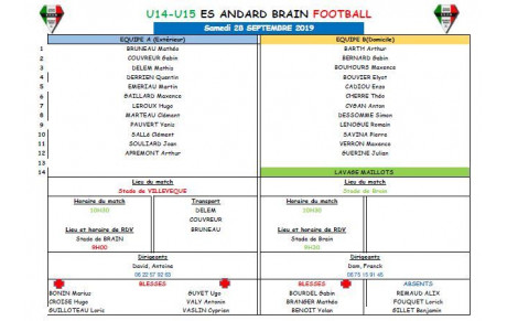 U15 : CONVOCATION SAMEDI 28 SEPTEMBRE